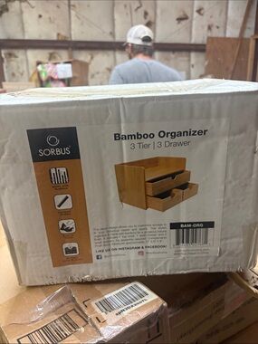 SORBUS Bamboo 3-Tier Drawer Organizer — Natural Light Brown